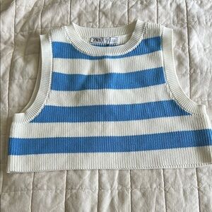 Zara Blue and White Striped Knit Crop Top